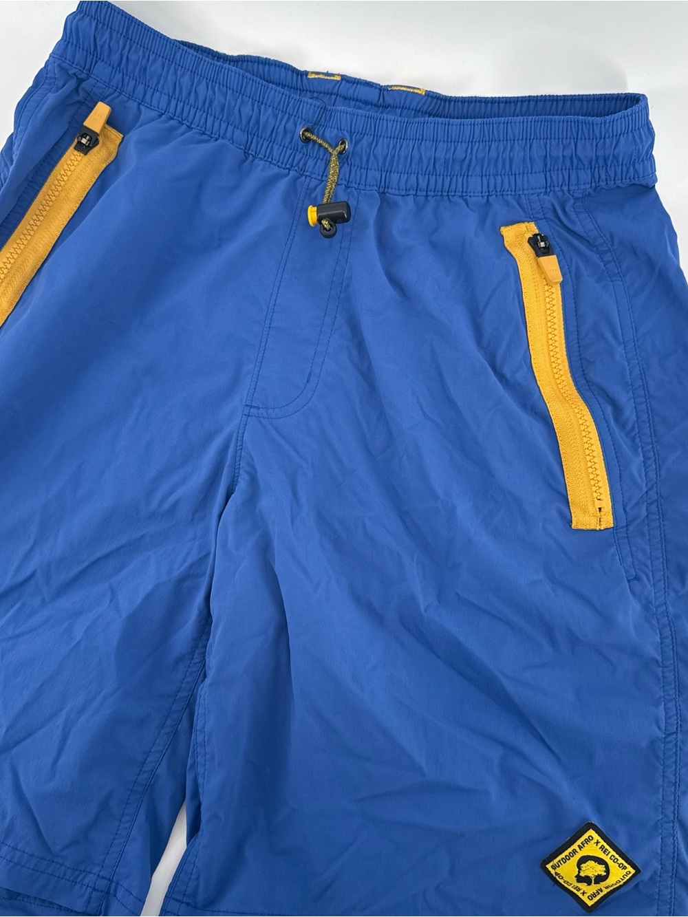 REI Co-op Outdoor Afro Mens Trail Shorts Blue Yellow Small 24229-S23 Hiking